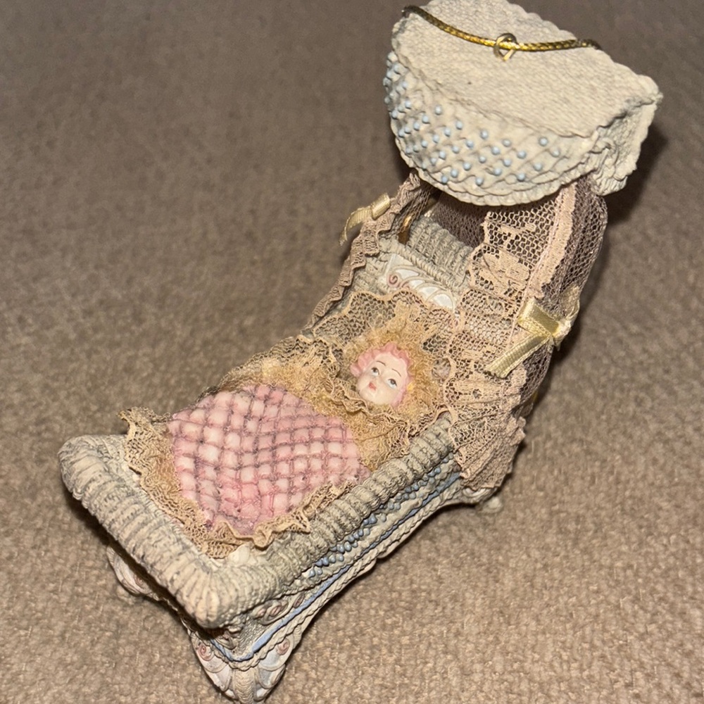 Vintage Ornament Louis Nichole Elegant Decorative Baby in Crib